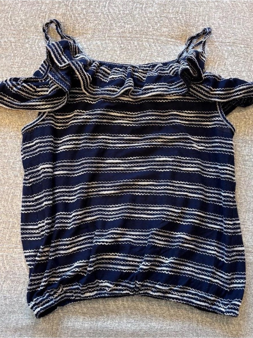 M.S.S.P. Max Studio Navy Blue & White Striped Cold Shoulder Top